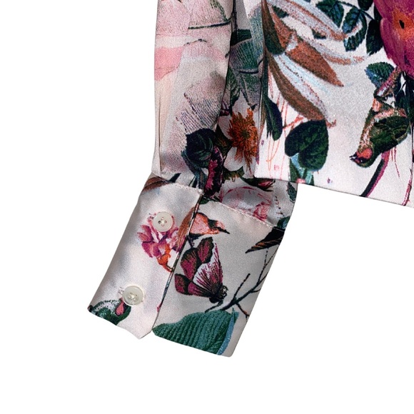 PINK FLORAL BANANA REPUBLIC BLOUSE LONG SLEEVE BUTTON-FRONT BOHO CHIC XS - Picture 7 of 13